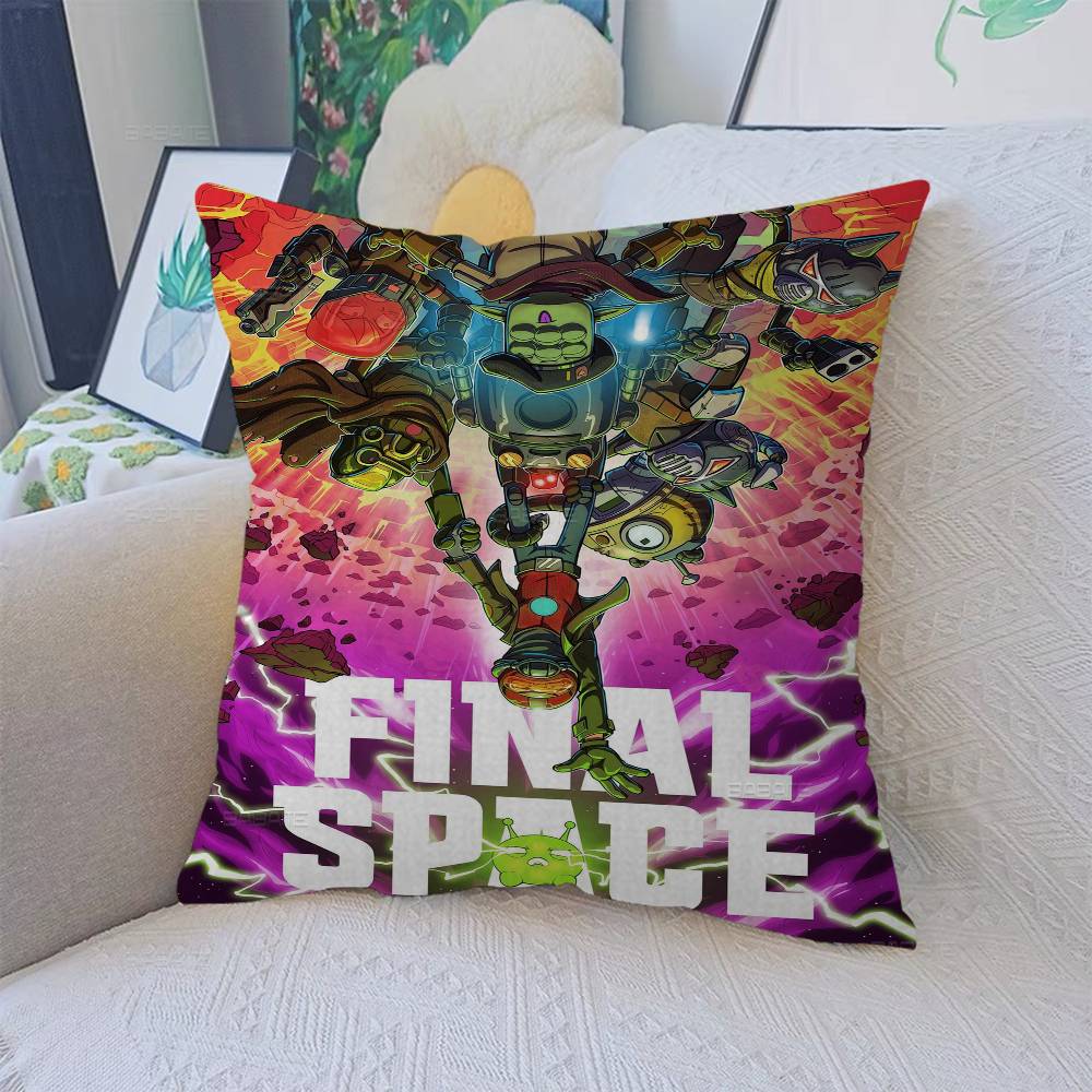 F-Final Space Cartoon Pillow Covers Cartoon Sofa Decorative Home Double-sided Printing Short Plush Cute Cushion Cover