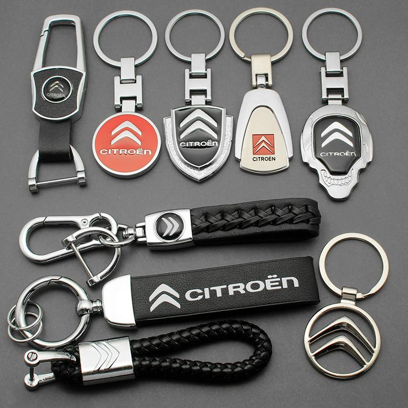 ADT2 3D Metal/Leather Car Keychain Badge Emblem For Citroen C5X C6 DS C3-XR C4L C4 C1 C5 C6 VTS C-ELYSEE Key Chain Rings Accessories