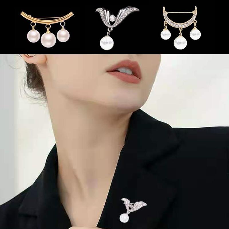 French Pearl Anti-Exposure Blazer Insert Accessory Single Pin Brooch Mourning Brooch