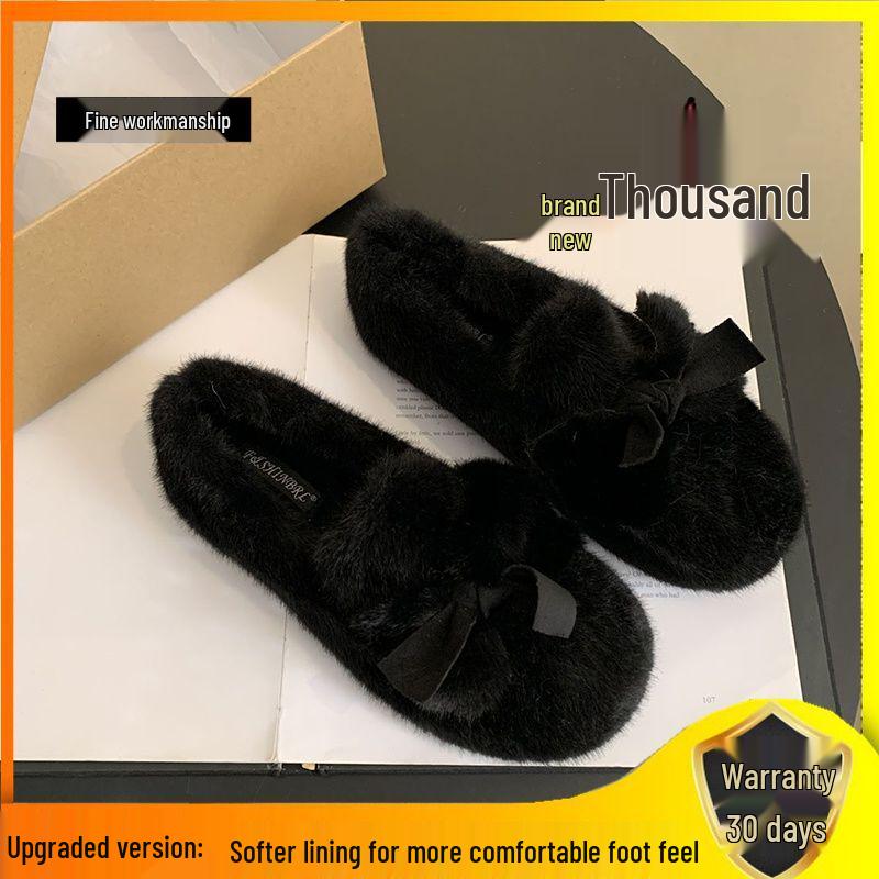 Women's Plush White Furry Fairy Shoes - Autumn/Winter Velvety Bean Style for Expecting Moms
