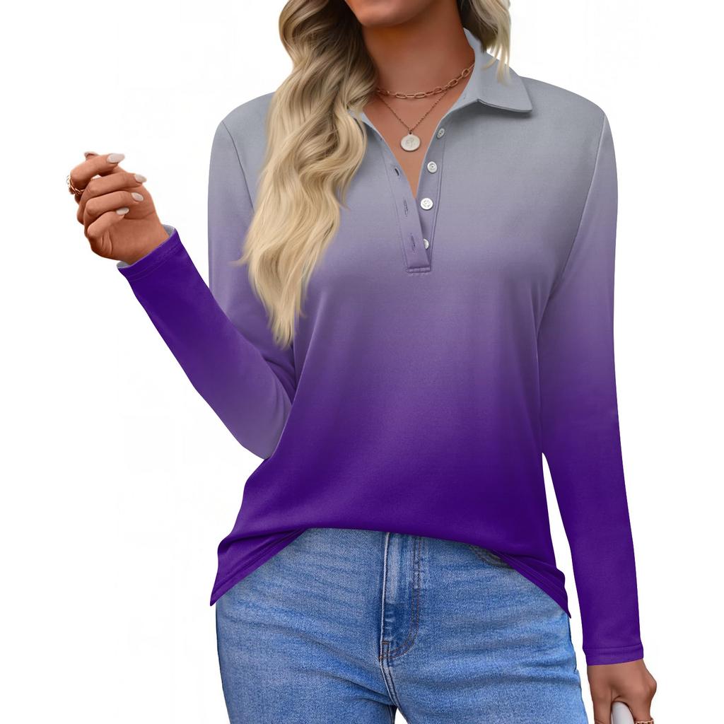 Women's Fashion Casual Lapel Short Long Sleeve Print Shirt Women's Button Up Tops