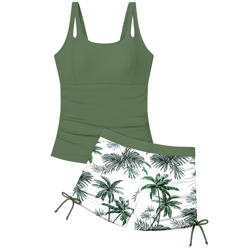 Children's Fashionable Casual Square-Neck Printed Swimsuit Set