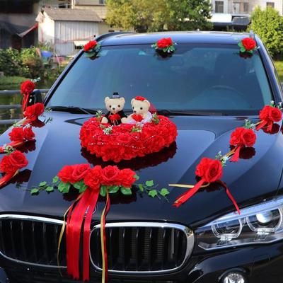 Kompletní sada dekorací na svatební auto: Květinové ozdoby na hlavu s přísavkou pro konvoj