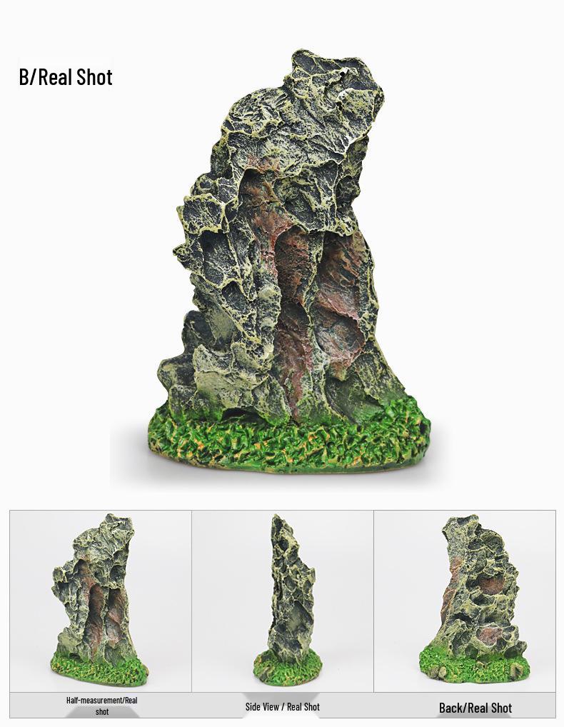 Aquarium Resin Rockery: Small Stone Decor with Aquatic Plant Simulation & Pine Bark
