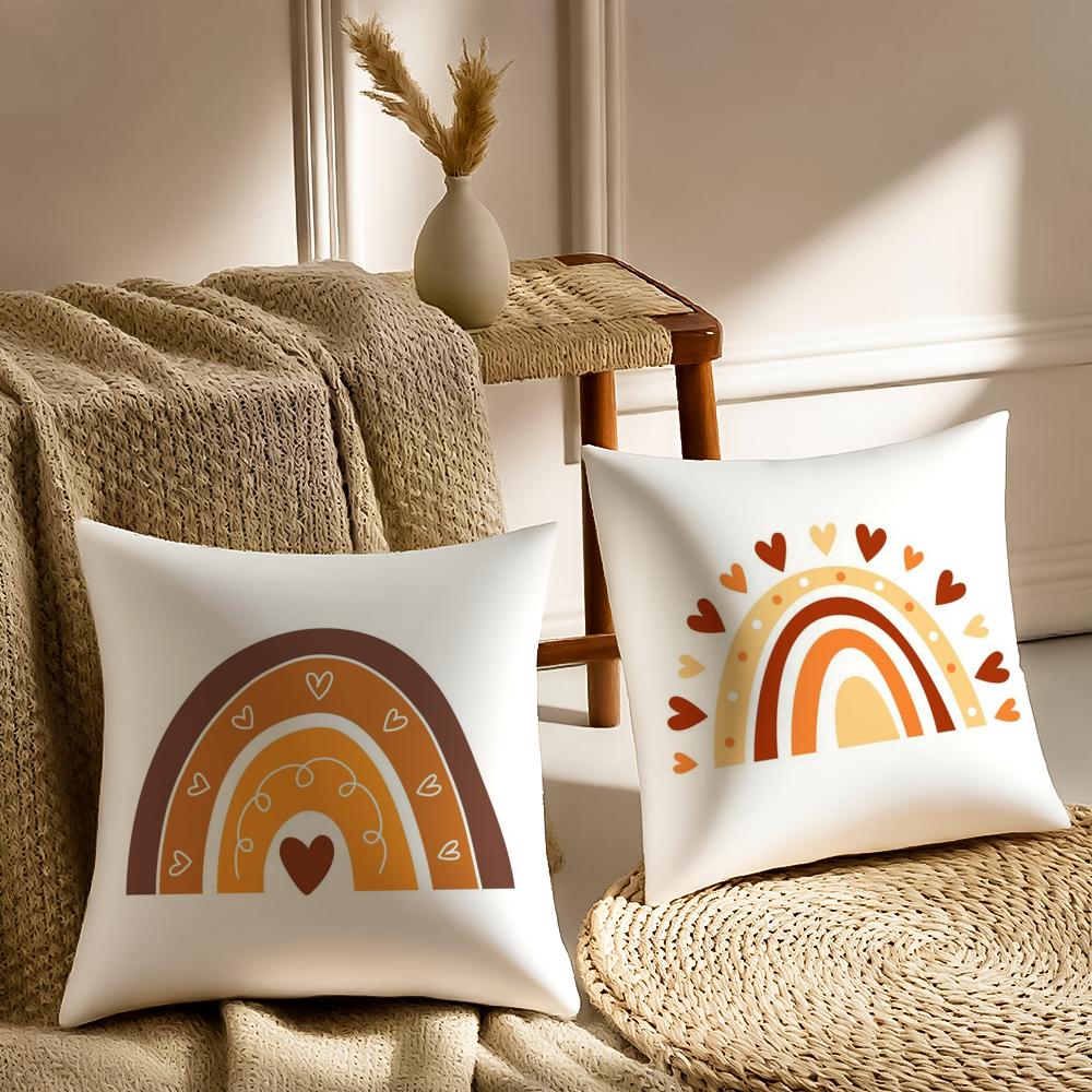 Rainbow Print Cushion Cover Soft Plush Double-Sided Printed Sofa Pillow Cushion Cover | Cozy All-Season Durable Decor Gift