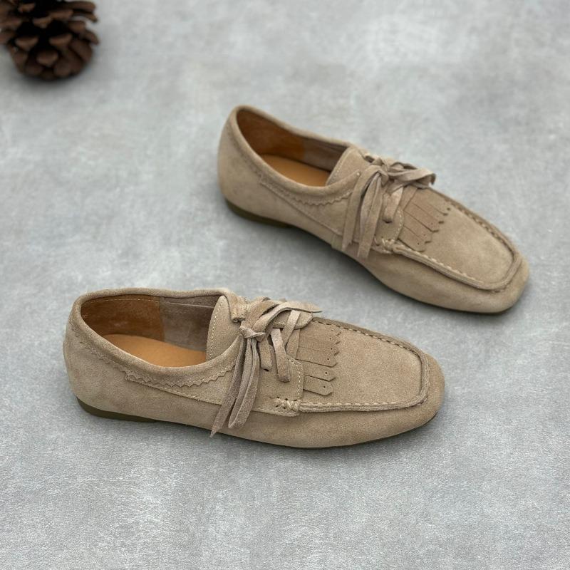 

Retro Shoes A Pair of Bean Shoes Frosted Belt Round Toe Flat Women s Shoes 40 абрикосовий