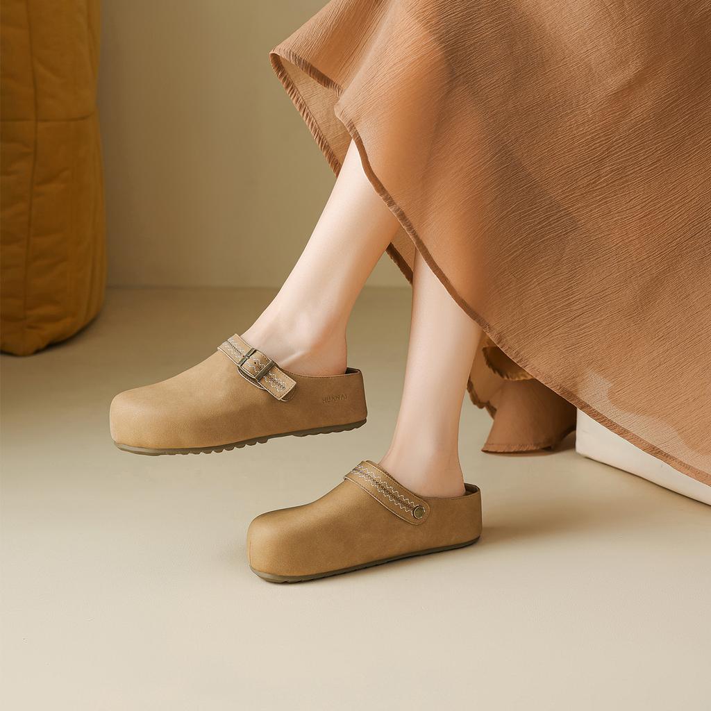 2026 Spring/Summer New Boken Cool Slippers for Lazy Women, Thick Bottom Outskirt, Retro Baotou Half Slippers