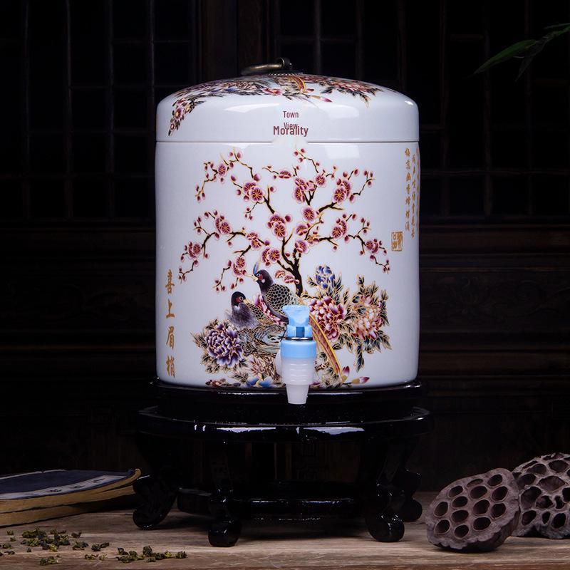 Large Ceramic Filtered Water Dispenser with Faucet and Lid
