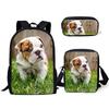 Classici Cuccioli di Bulldog Animali Carini Stampa 3D 3pz/Set zaini per studenti Zaino per Laptop Zaino a spalla inclinata Astuccio