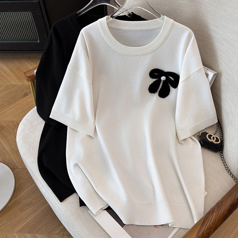 

Plus Size Women s Ice Silk Knit Short Sleeve Top - Slimming 200/300 Jin 8150 5XL белый