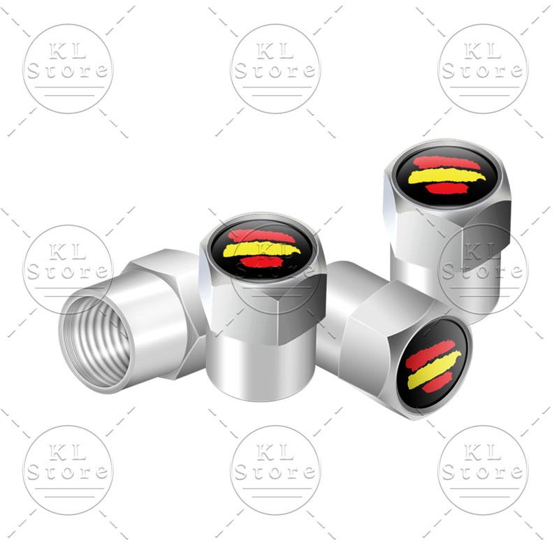 Creative 4Pcs Spain Flag Symbol Emblem Car Wheel Tire Air Valve Cap Stem Covers For Car Bicycle Motorcycle Universal Accessories