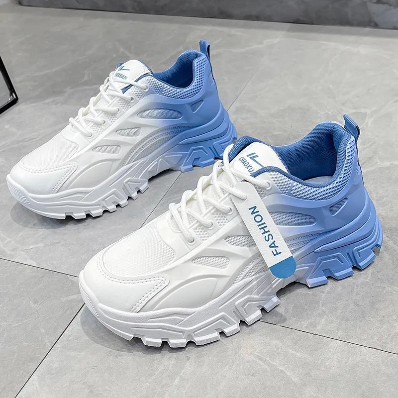 

Spring/Autumn Women s Chunky Sneakers, Ombre Pink Lace-Up Vulcanized Shoes, Platform Increased Height Shoes For Women, Winter 35 синий