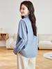 Women's Blue Striped French Vintage Loose Cotton Shirt, Versatile Long Sleeve for Spring & Autumn