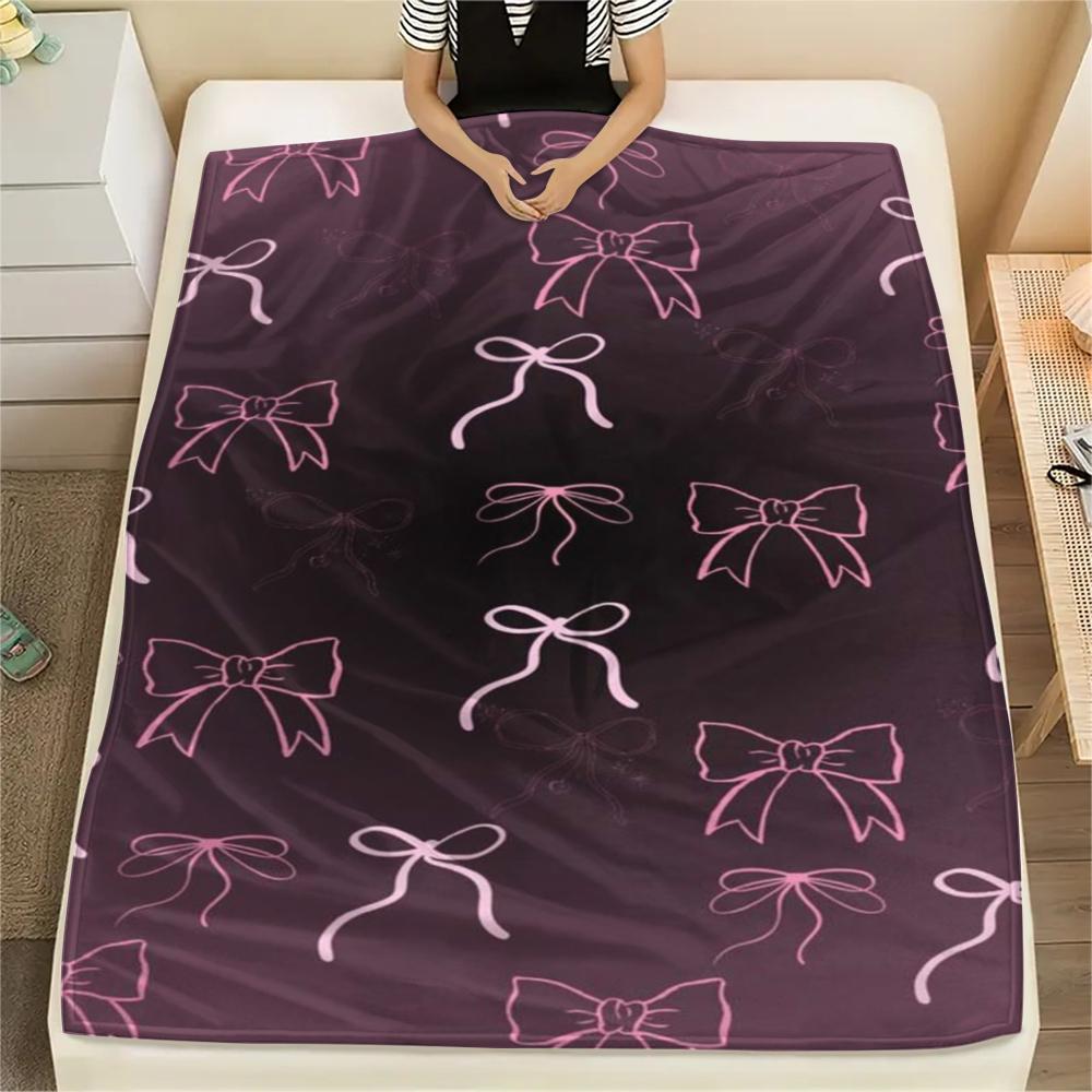 1Pc Pink Bow Butterfly Print Flannel Blanket, High Quality Comfortable for All Seasons, Home Decor, Warmth and Comfort, Perfect for Gifts