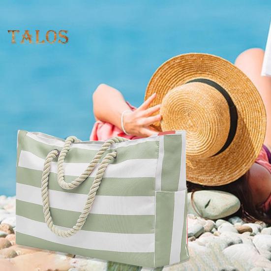 Beach Bag with Side Pocket Thick Braided Rope Internal Waterproof