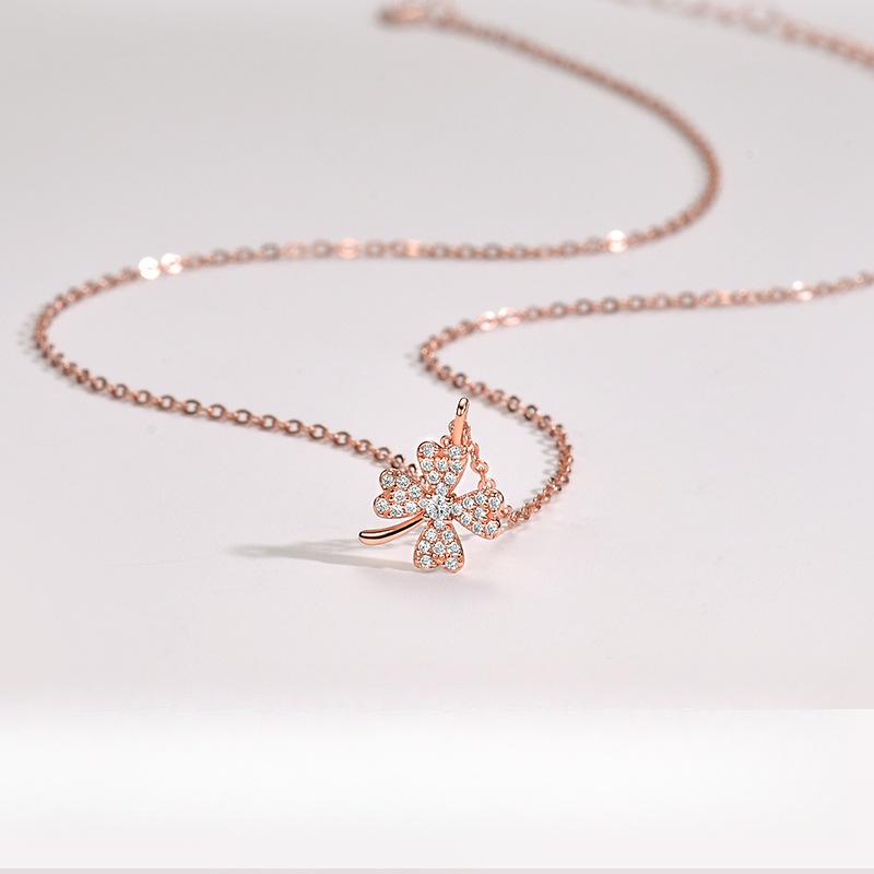 Lucky Four Leaf Grass Necklace, Female Clavicle Chain, Female Cold and Elegant Style, Korean Version, Simple and Small Style