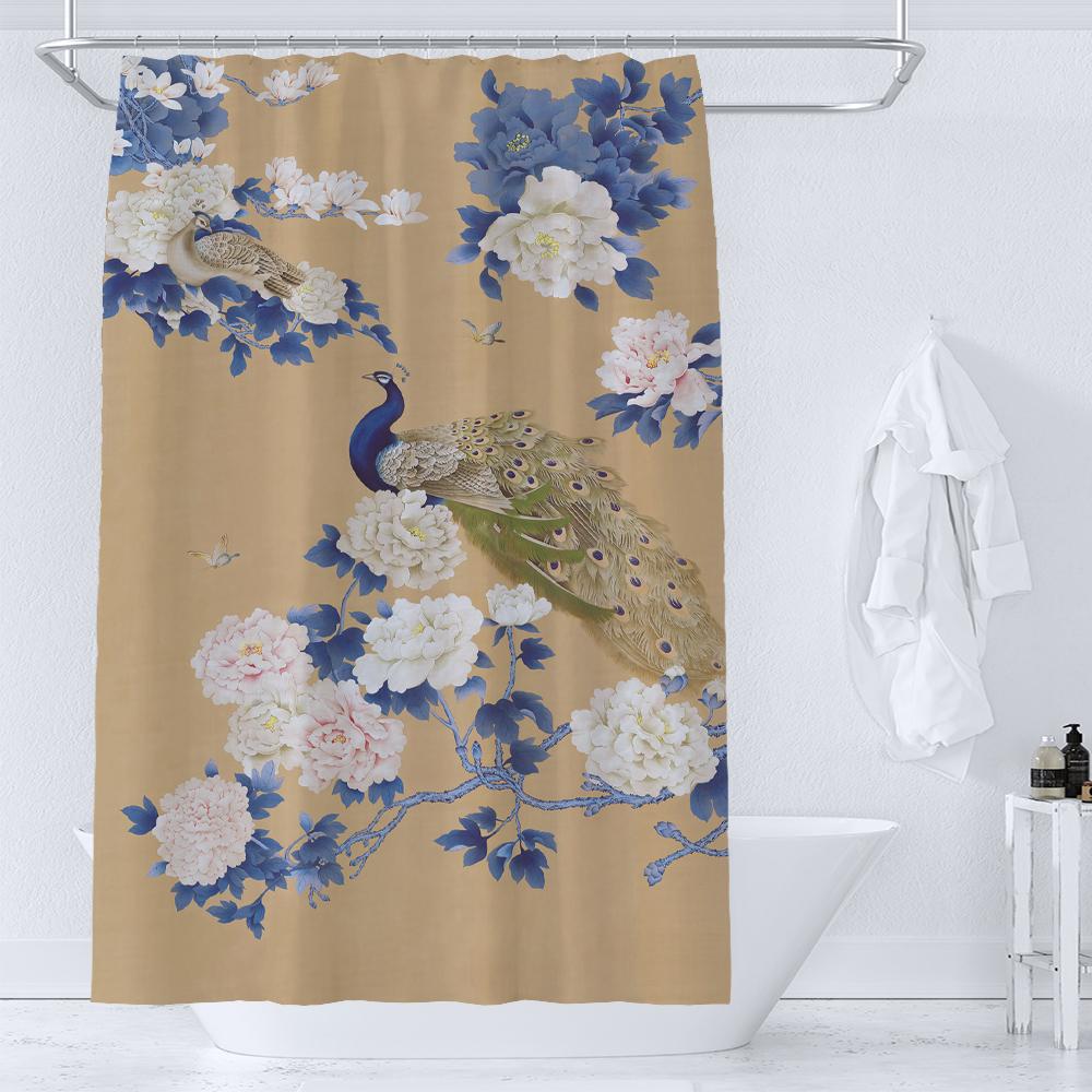Chinese Style Flowers Birds Bath Curtains Waterproof Bathroom Curtain 3D Printed Fabric With Hooks Decoration Shower Curtain