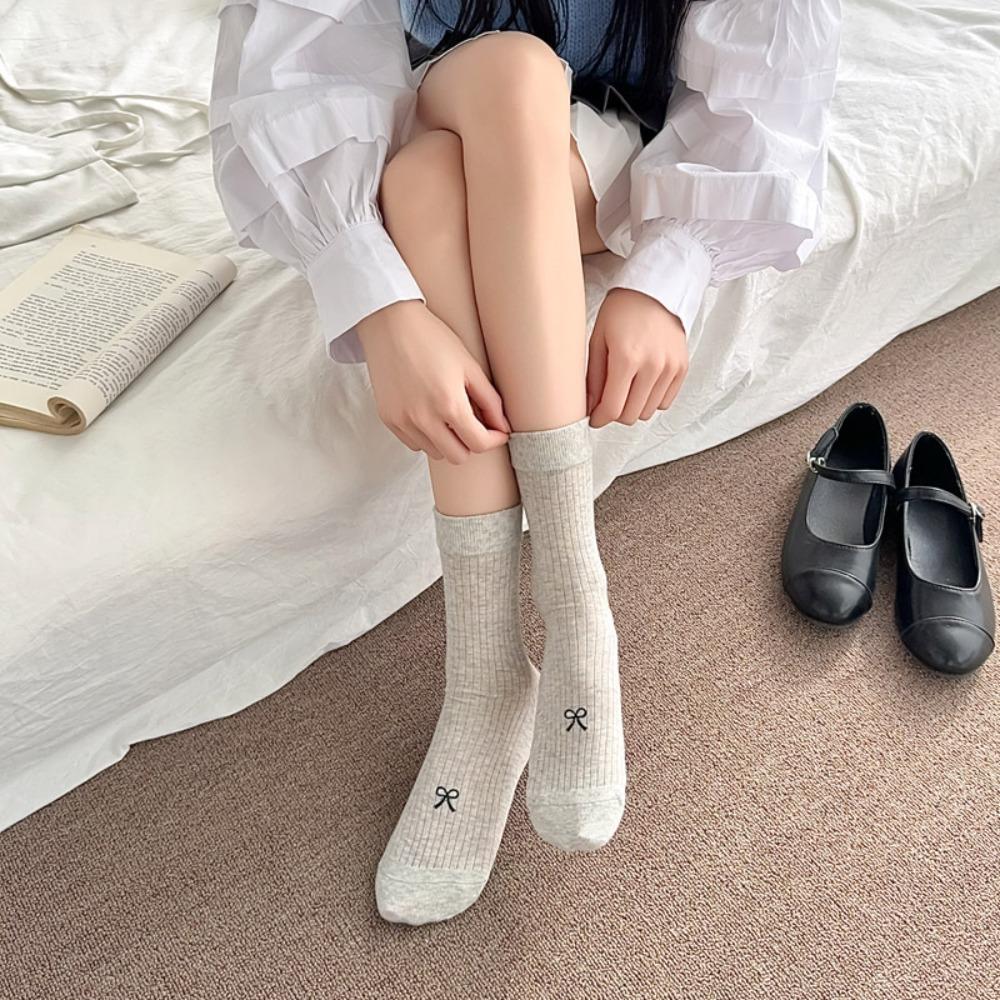 

Cotton Balletcore Bow Sock Simple Embroidery Bowknot Socks Ins Lady розовый