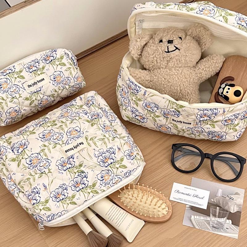Black White Floral 3pcs/set Cosmetic Bag Women Fashion Portable Travel Large Capacity Toiletry Cosmetic Storage Bag Organizer