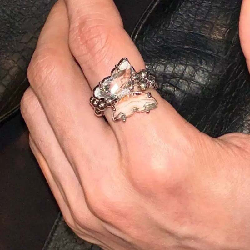 

Luxury Red Crystal Zircon Butterfly Rings For Women Girls Elegant Metal Handmade Beaded Elastic Ring Zircon Accessories Gifts білий