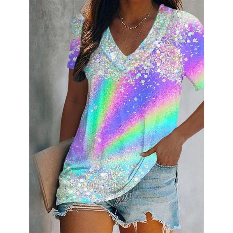 Women's T-Shirt Tie-Dye Water Drop 3d Pattern Printing Fashion Casual Oversized V-Neck Short-Sleeved Summer Women's Clothing