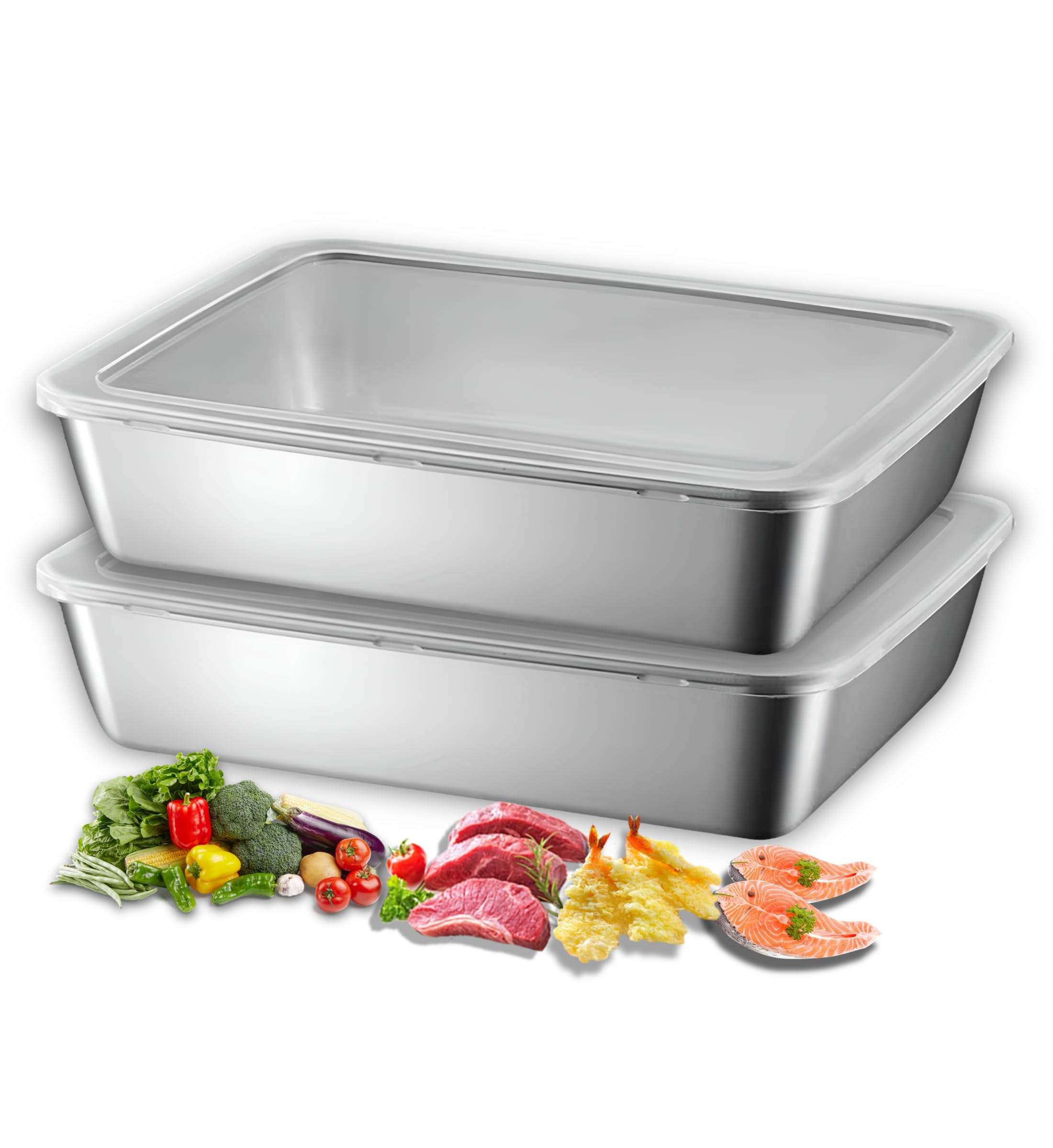 

CHFNJJ Набор контейнеров для хранения из нержавеющей стали с глубоким набором кухонной посуды для хранения продуктов из нержавеющей стали с крышкой из 2 частей 2100 мл, подносом, контейнером,