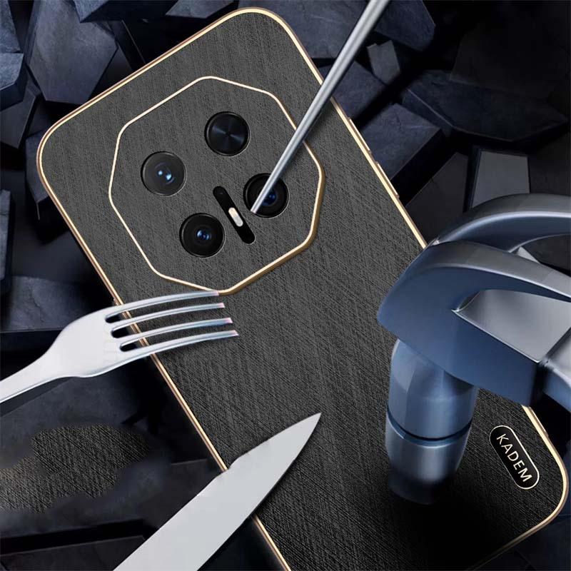 6D Plating Gold Silk Texture Leather Phone Case For Huawei Mate 70 RS 60 Pro Plus Ultra Slim Electroplated Cover Pura 70 P60 Pro