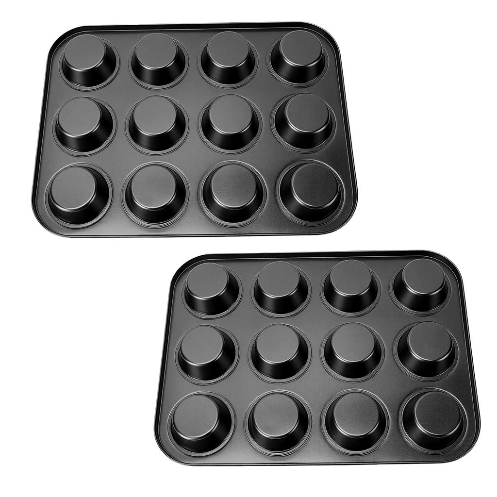 2pcs Nonstick Bakeware Muffin Pans Baking Pan for Cupcakes Carbon Steel Sturdy Even Heat Distribution Easy to Clean 12