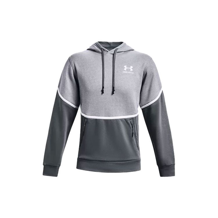Under Armour Rival Amp Color Block Fleece Hooded Training Sweatshirt Men Sweatshirt Peach Gray 1357090-012