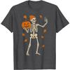 Funny Skeleton Selfie Graphic Tee Halloween Autumn Pumpkin Fall Season Casual Round Neck T-Shirt