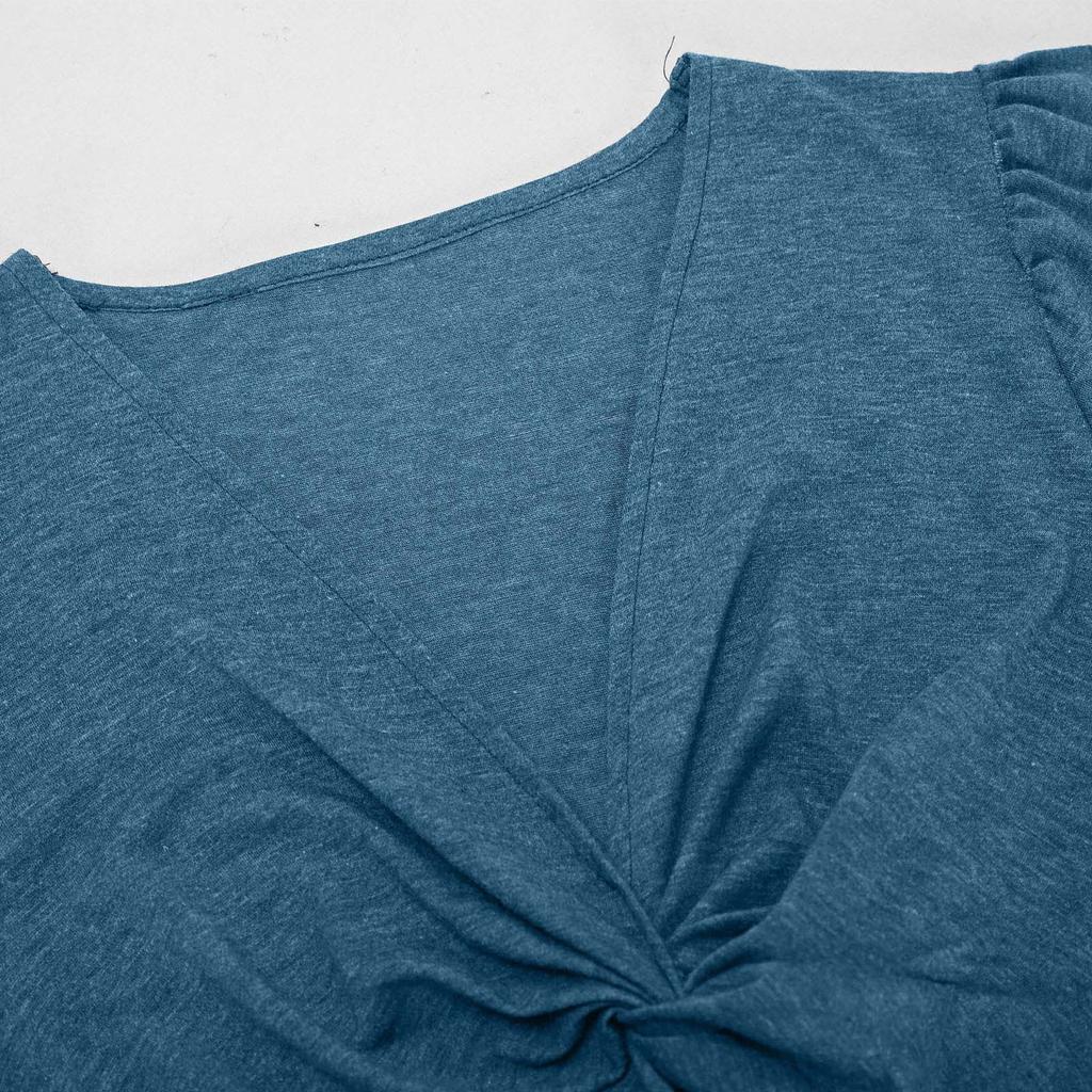 VEZFAA Women's Fashion Summer Spring Solid Color Print Short Sleeve V-Neck High Waist Casual Dresses