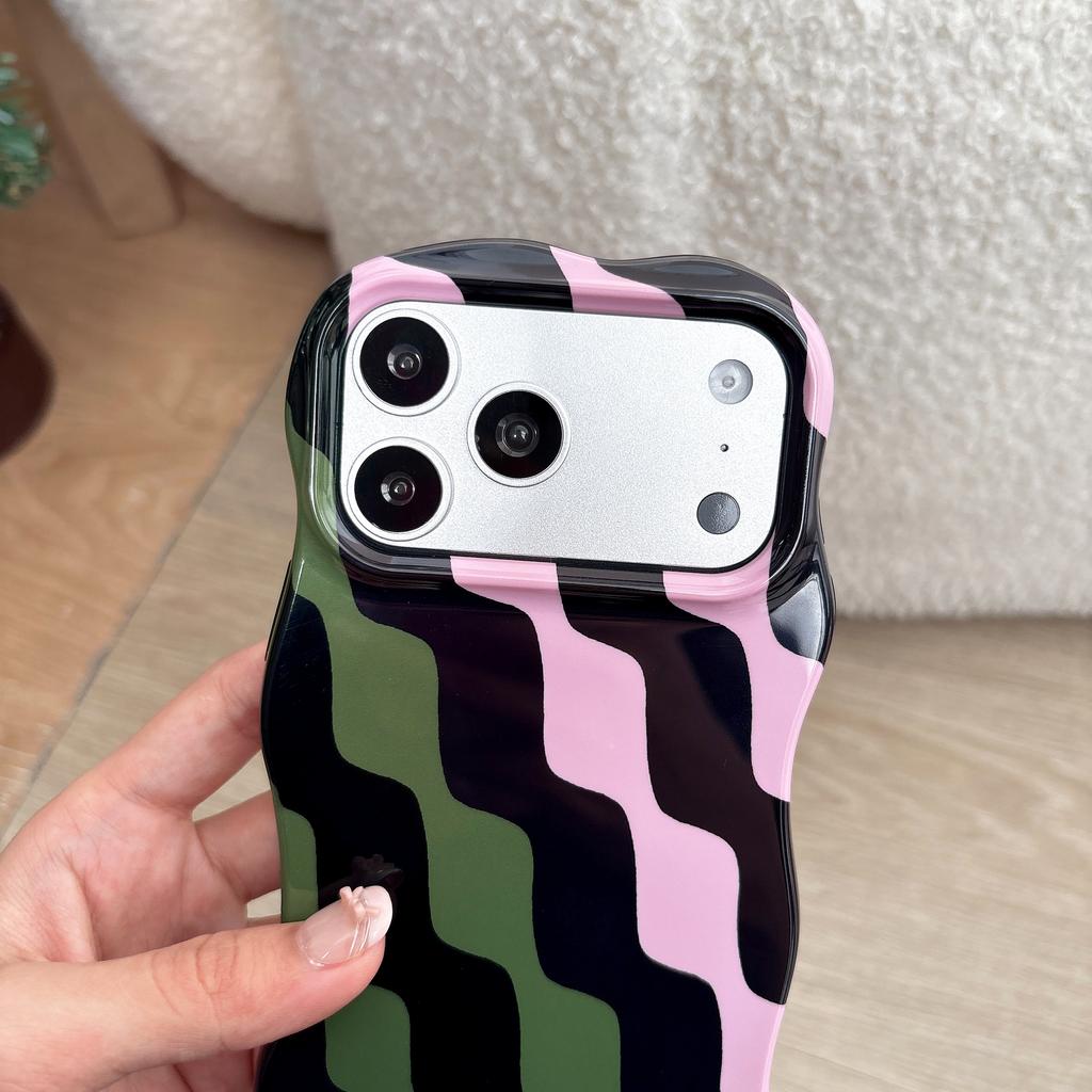 Wave Stripes Detachable 2 In 1 TPU+PC Hard Phone Case for iPhone 14 15 16 17 Pro Max Wave Edges Splicing Color Shockproof Cover