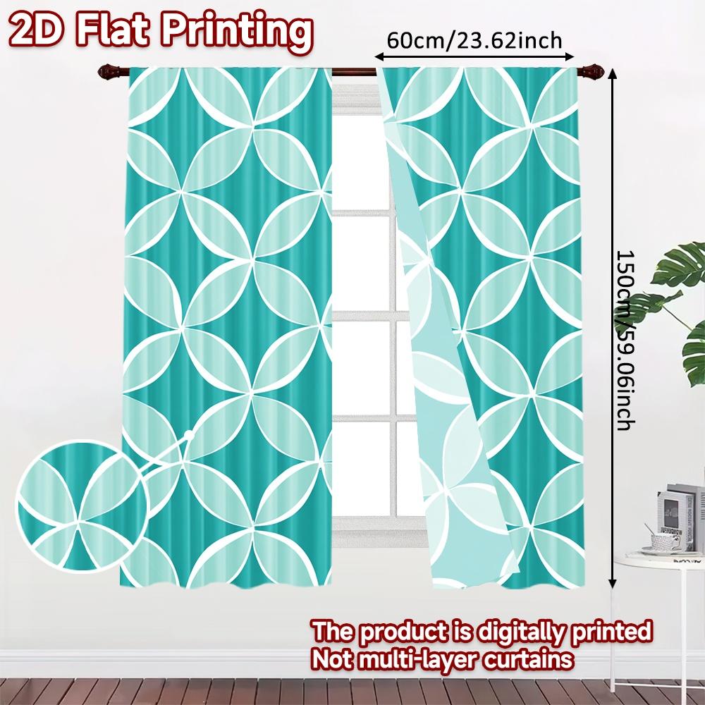 Set Of 2 Flat Printing Curtains Without Rod Geometric Blue White Design Saint Patrick Is Day Festival Chic Print Curtain Polyester