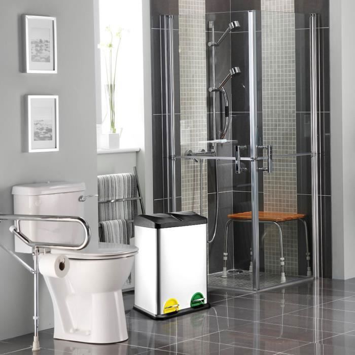 2x15 L Stainless Steel Pedal Bin Waste Separator, Capacity 30l with 2 Bins of 15l, 2 Plastic Inner Buckets, Lids, P