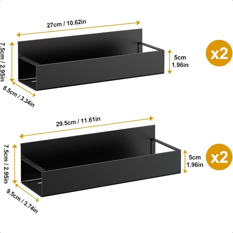

Набор из 4 передвижных магнитных полок для специй на холодильник, металлические, черные United States