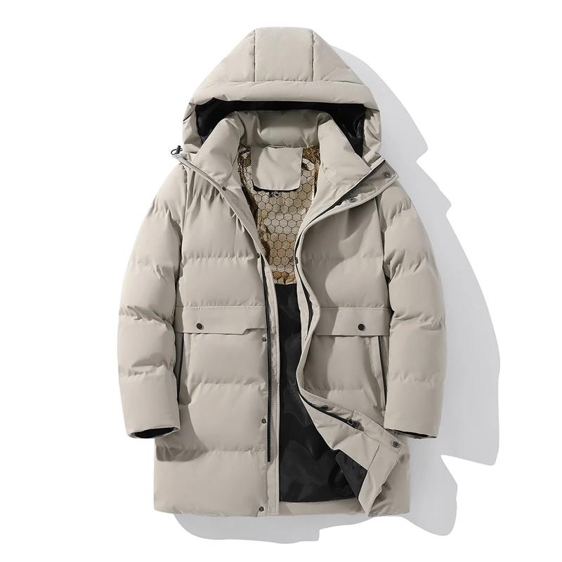 

Winter Men Plus Size Waterproof Windproof Medium Long Coat Cotton Pocket Thickened Black Gold Hooded Cotton Jacket L белый