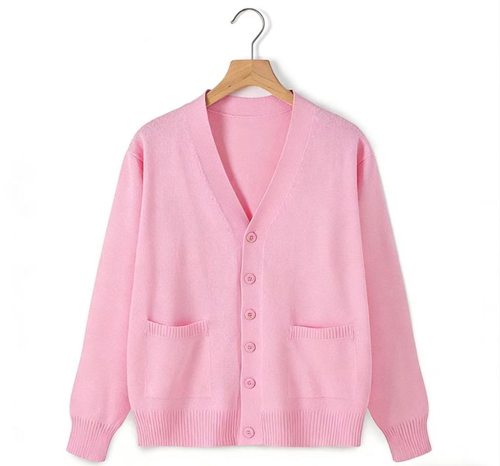 Japanese Style V-Neck Long Sleeve Knit Cardigan - Solid Color Academy Uniform