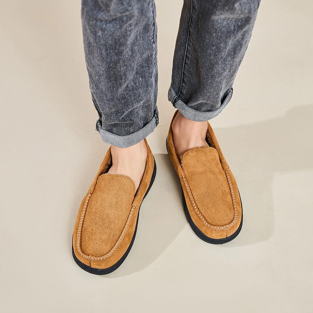 Men's Slippers Fluffy Warm Moccasin Slippers Closed Back Bedroom Slippers Non-Slip Home Shoes for Indoor Outdoor