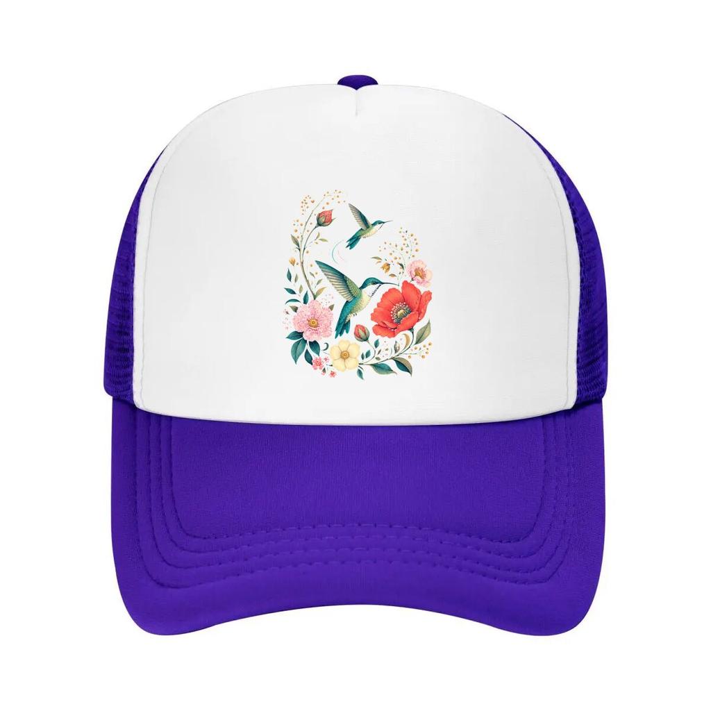 Vibrant Hummingbird Wildflower Botan Mesh Baseball Cap Casual Hat Outdoor For Womens Unisex FeUnisex