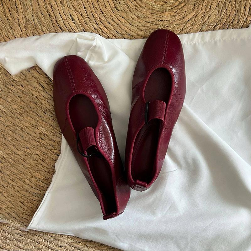 

Версия из овчины~ нишевая новая корейская версия красных кожаных балеток Мэри Джейн женские туфли на резинке одинарные туфли женские на плоской подошве 38 бордовый