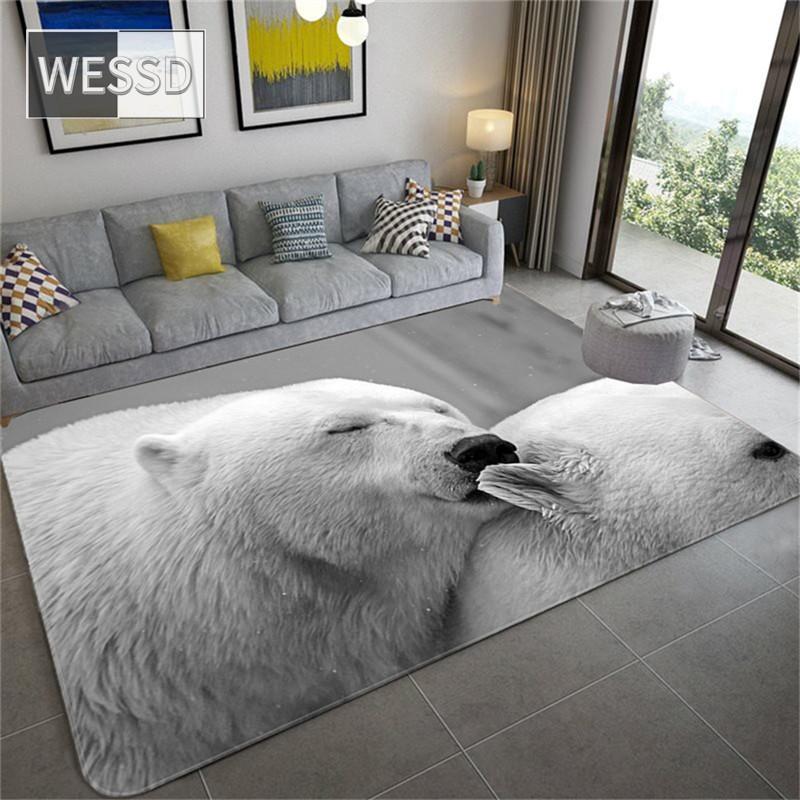 Niedlicher Eisbär Kinderzimmer Teppich 3D Tier Teppich Teppich Wohnzimmer Flanell Schwamm Badematte Saugfähig Home Decor Flur Teppich