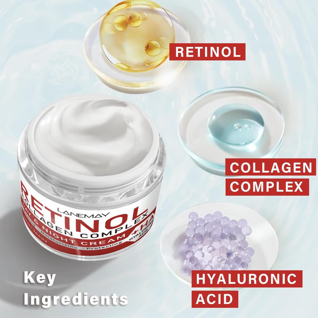 Krem nawilżający na dzień i na noc z retinolem - Nawilżający suchą skórę, Redukujący drobne linie i zmarszczki, Wyrównujący koloryt skóry - Krem do twarzy dla wszystkich typów skóry, 50g