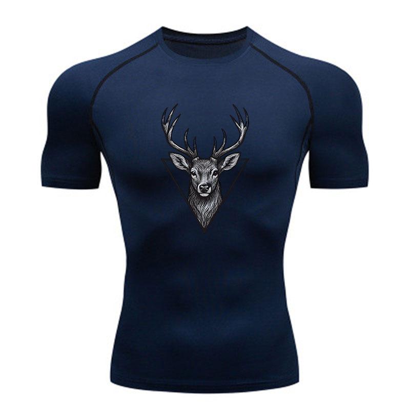 Men's Compression Athletic T-shirt, Casual Retro Deer Head P
