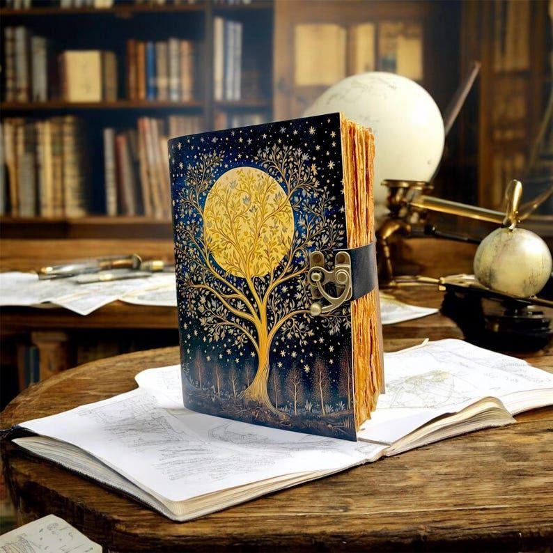Vintage Tree of Life Leather Journal | Handmade Diary with Antique Pages 7 x 5 inch / 100 page
