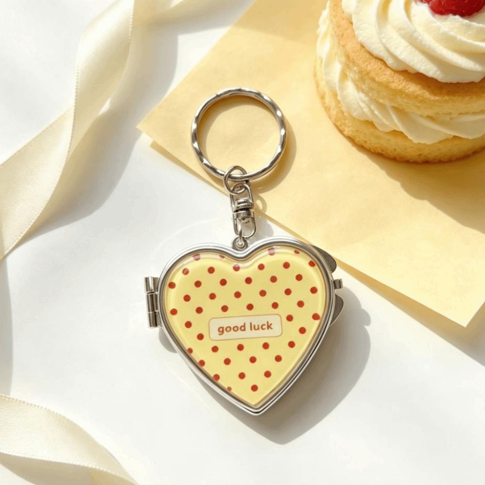 Heart Shaped Mirror Keychain Pastel Patterns Makeup Mirror Pendant Mirror Bag Pendant  Car Keychain