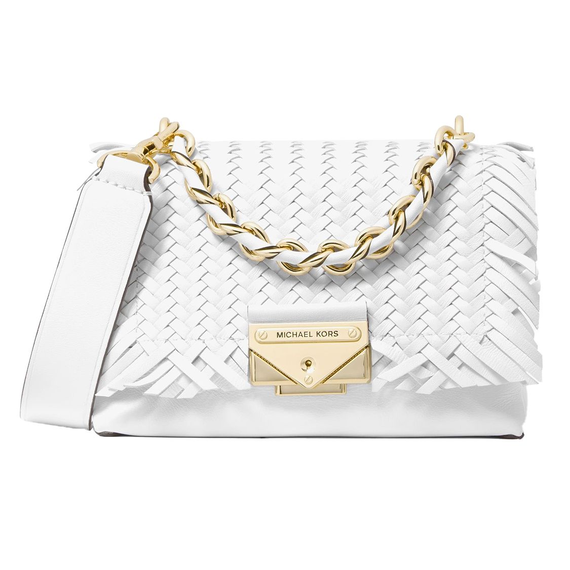 

Michael Kors Logo Flap Woven Chain Leather Shoulder Crossbody Bag Mini Women bags Pure-White 32T0G0EC0O085 Basic Set (Bag+Dust Bag)