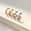 Colorful Zircon Four-Leaf Clover C-Shaped Stud Earrings for Women