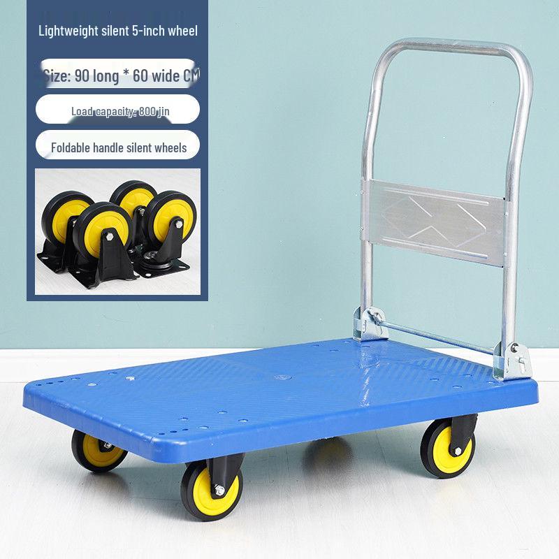 Folding Flatbed Hand Truck: Sturdy Four-Wheel Cart for Street Vending & Moving Goods