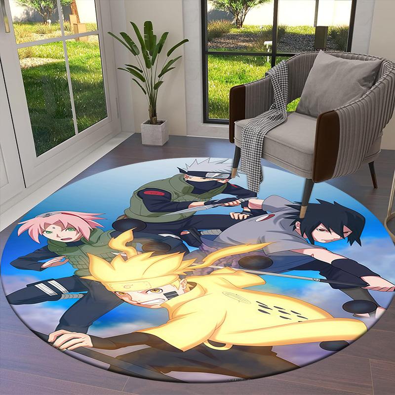 Naruto Team Battle Round Area Rug Carpet Rug For Living Room Bedroom Sofa Playroom Decor Nonslip Floor Mat