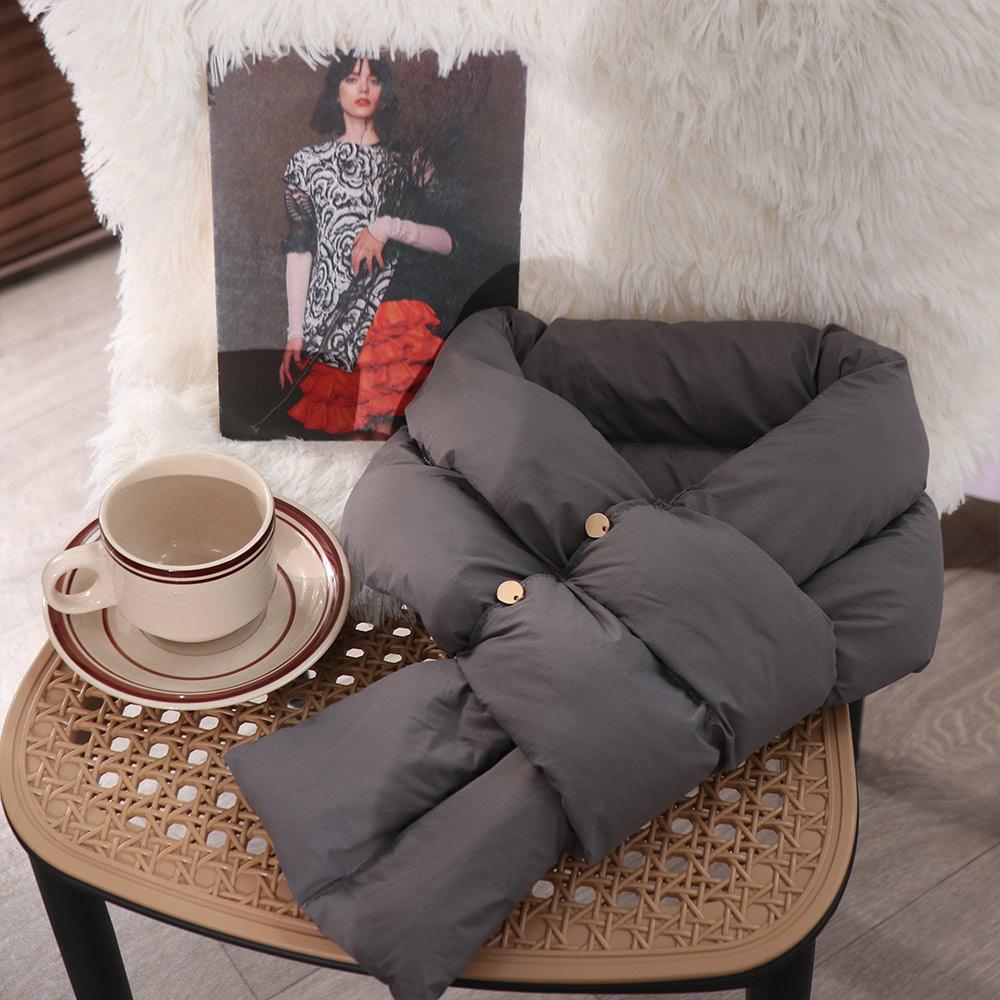 

Casual Solid Color Cotton Padded Scarf Windproof Keep Warm Cross Feather Shawl Apparel Accessories Down Neck Scarf Girls